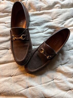 Gucci Brown Suede Horsebit Loafers